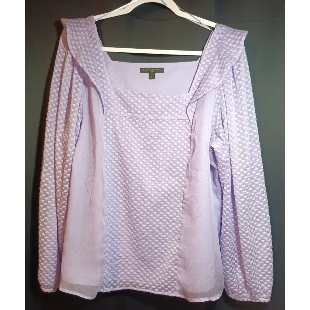 Banana Republic Factory Womens XL Lilac Sea Square Neck Ruffle Dot Blouse - Picture 2 of 5
